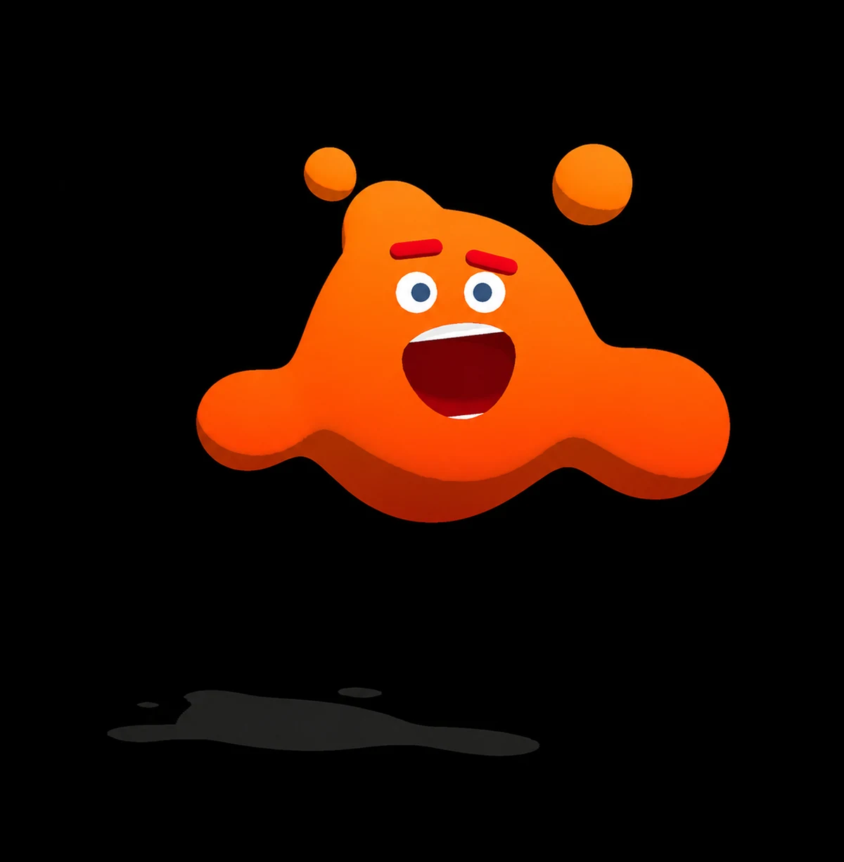 Orange character with rounded lobes, raised eyebrows and an open mouth