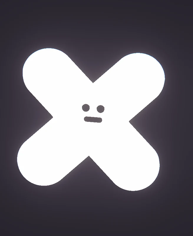 White cross-shaped character with a simple face